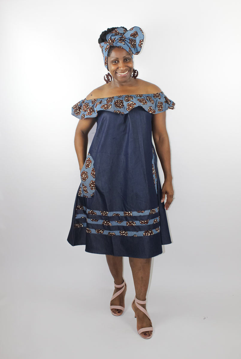 Denim Dress with Ankara Print | sageandshea.com – Sage and Shea African ...